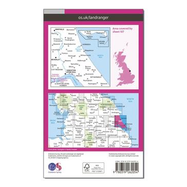 Pink Ordnance Survey Landranger 107 Kingston upon Hull, Beverley & Driffield Map With Digital Version