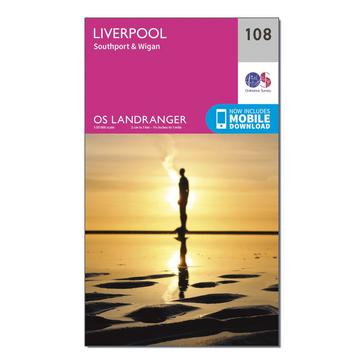 Pink Ordnance Survey Landranger 108 Liverpool, Southport & Wigan Map With Digital Version