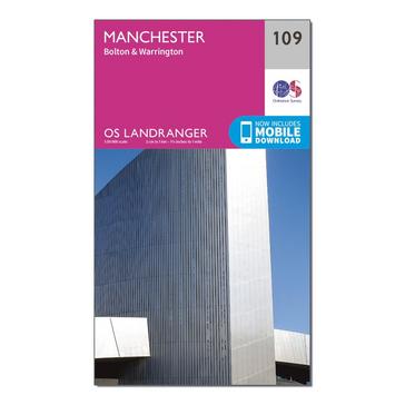 Pink Ordnance Survey Landranger 109 Manchester, Bolton & Warrington Map With Digital Version