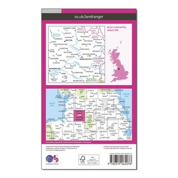 Pink Ordnance Survey Landranger 109 Manchester, Bolton & Warrington Map With Digital Version