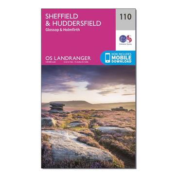 Pink Ordnance Survey Landranger 110 Sheffield & Huddersfield, Glossop & Holmfirth Map With Digital Version