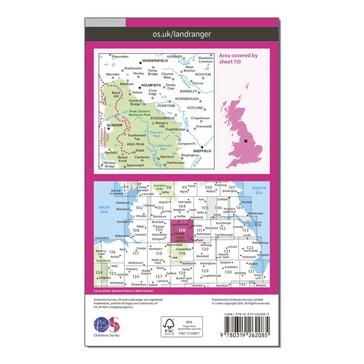 Pink Ordnance Survey Landranger 110 Sheffield & Huddersfield, Glossop & Holmfirth Map With Digital Version