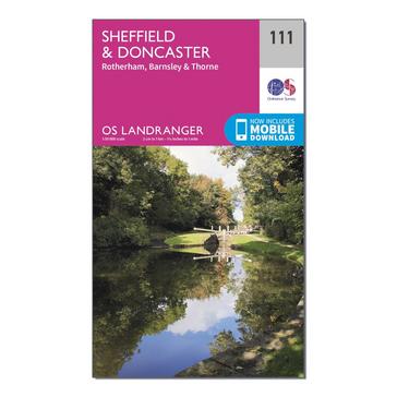 Pink Ordnance Survey Landranger 111 Sheffield & Doncaster, Rotherham, Barnsley & Thorne Map With Digital Version