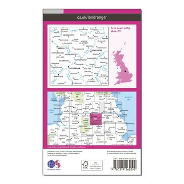 Pink Ordnance Survey Landranger 111 Sheffield & Doncaster, Rotherham, Barnsley & Thorne Map With Digital Version