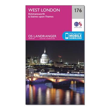 Pink Ordnance Survey Landranger 176 West London, Rickmansworth & Staines Map With Digital Version