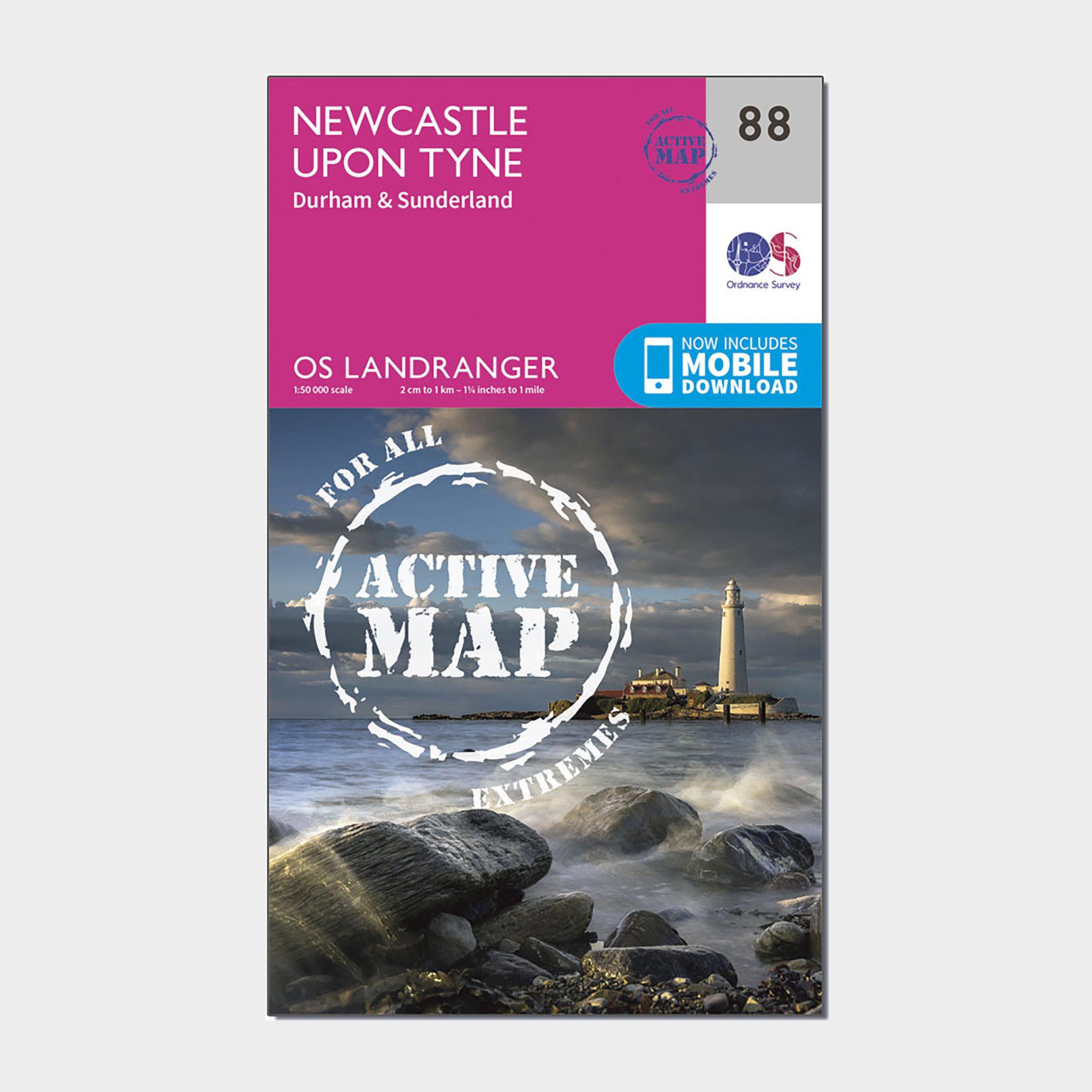Image of Ordnance Survey Landranger Active 88 Newcastle Upon Tyne, Durham & Sunderland Map With Digital Version - Pink, Pink