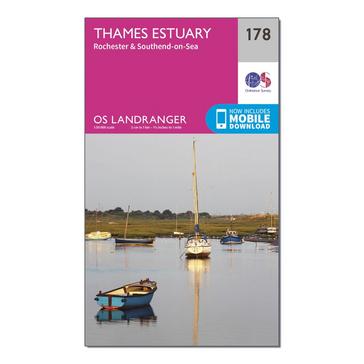 Pink Ordnance Survey Landranger 178 Thames Estuary, Rochester & Southend-on-Sea Map With Digital Version