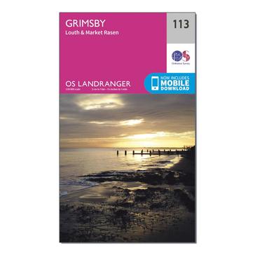 Pink Ordnance Survey Landranger 113 Grimsby, Louth & Market Rasen Map With Digital Version