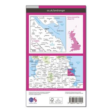 Pink Ordnance Survey Landranger 113 Grimsby Map