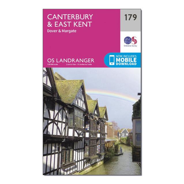 Pink Ordnance Survey Landranger 179 Canterbury & East Kent, Dover & Margate Map With Digital Version image 1
