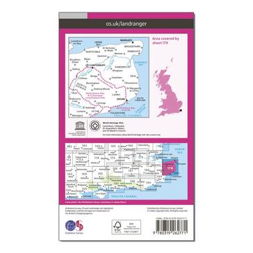 Pink Ordnance Survey Landranger 179 Canterbury & East Kent, Dover & Margate Map With Digital Version