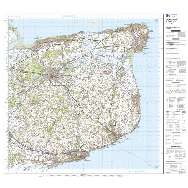 Ordnance Survey Map Kent Ordnance Survey Landranger 179 Canterbury & East Kent, Dover & Margate Map  With Digital Version