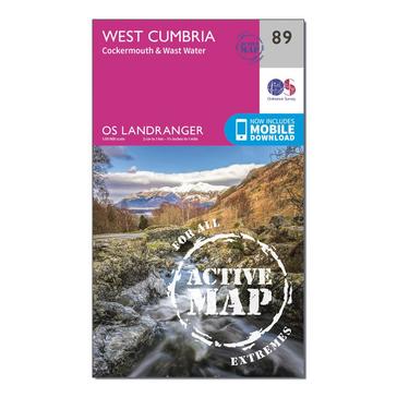 Pink Ordnance Survey Landranger Active 89 West Cumbria, Cockermouth & Wast Water Map With Digital Version