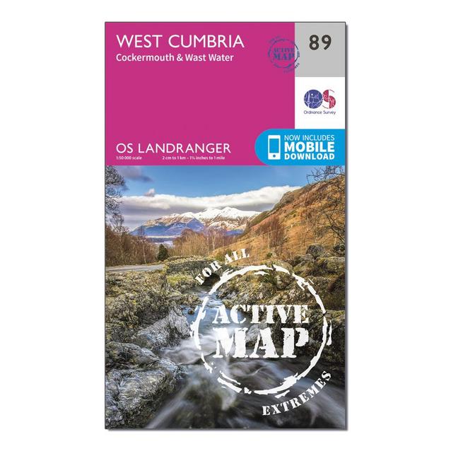 Pink Ordnance Survey Landranger Active 89 West Cumbria, Cockermouth & Wast Water Map With Digital Version image 1