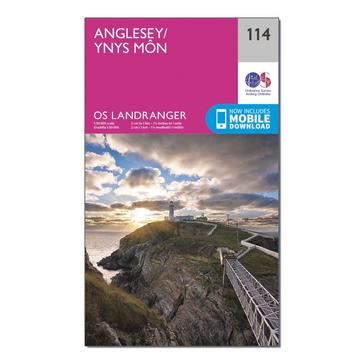 Pink Ordnance Survey Landranger 114 Anglesey Map With Digital Version