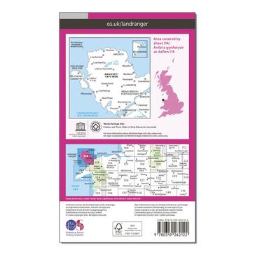 Pink Ordnance Survey Landranger 114 Anglesey Map With Digital Version