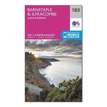 Pink Ordnance Survey Landranger 180 Barnstaple & Ilfracombe, Lynton & Bideford Map With Digital Version