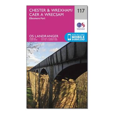Pink Ordnance Survey Landranger 117 Chester & Wrexham, Ellesmere Port Map With Digital Version