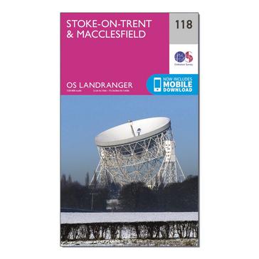 Pink Ordnance Survey Landranger 118 Stoke-on-Trent & Macclesfield Map