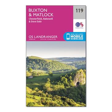 Pink Ordnance Survey Landranger 119 Buxton, Matlock, Bakewell & Dove Dale Map With Digital Version
