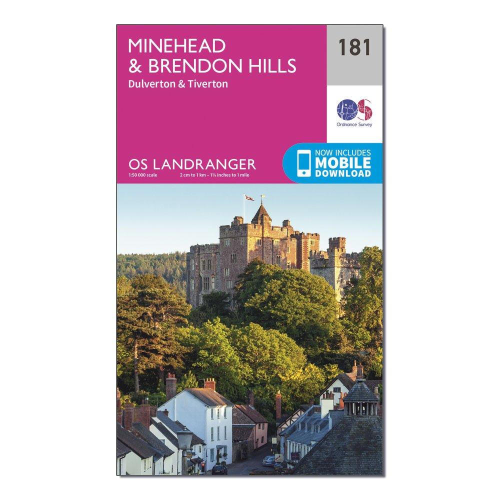 Image of Ordnance Survey Os Landranger 181 Minehead & Brendon Hills, Dulverton & Tiverton Map - Pink/D, Pink/D