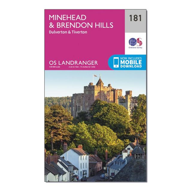 Pink Ordnance Survey Landranger 181 Minehead & Brendon Hills, Dulverton & Tiverton Map With Digital Version image 1