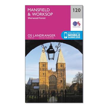 Pink Ordnance Survey Landranger 120 Mansfield & Worksop, Sherwood Forest Map With Digital Version