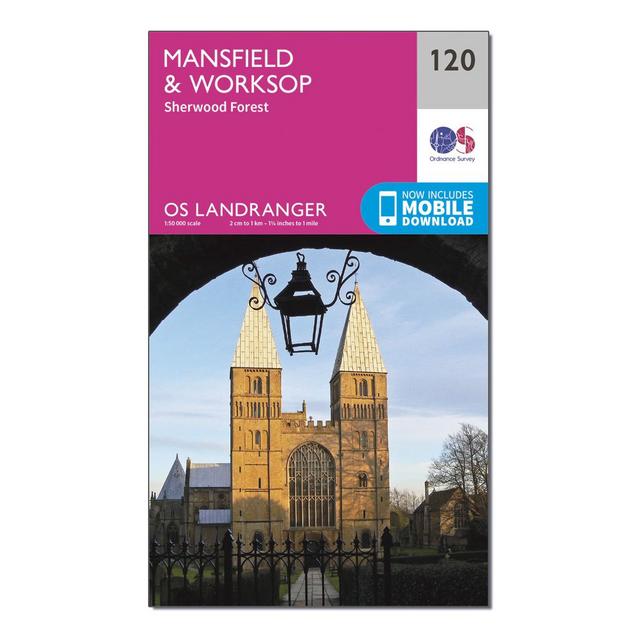 Pink Ordnance Survey Landranger 120 Mansfield & Worksop, Sherwood Forest Map With Digital Version image 1