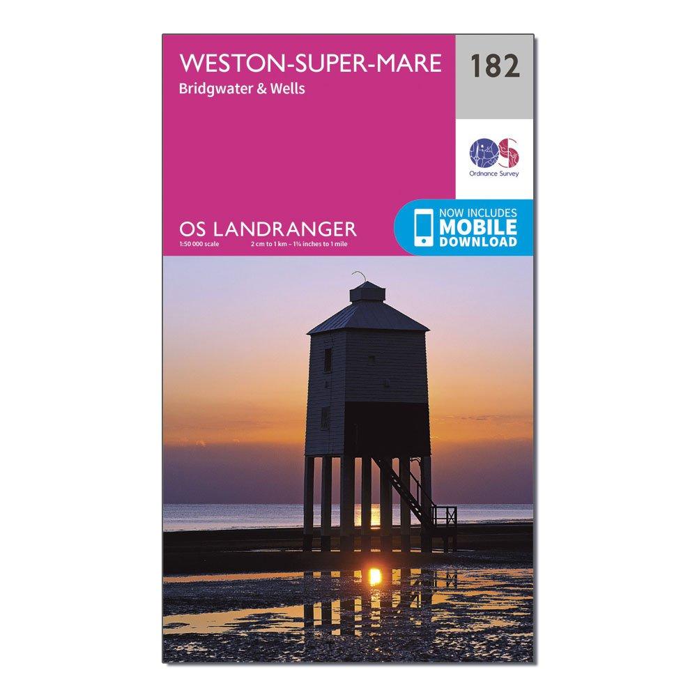 Image of Ordnance Survey Landranger 182 Weston-Super-Mare, Bridgwater & Wells Map With Digital Version - Pink, Pink