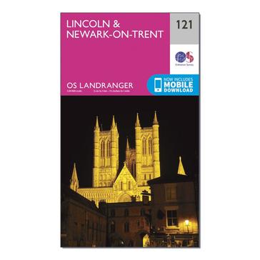 Pink Ordnance Survey Landranger 121 Lincoln & Newark-on-Trent Map With Digital Version