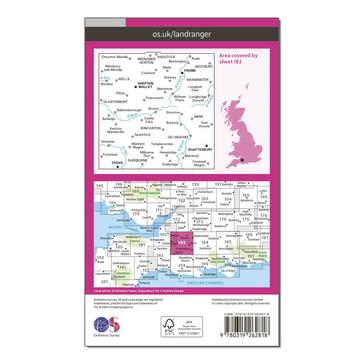 Pink Ordnance Survey Landranger 183 Yeovil & Frome Map With Digital Version
