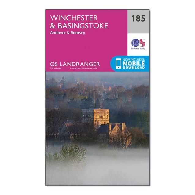 Pink Ordnance Survey Landranger 185 Winchester & Basingstoke, Andover & Romsey Map With Digital Version image 1
