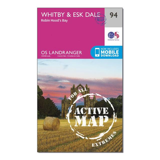 Pink Ordnance Survey Landranger Active 94 Whitby, Esk Dale & Robin Hood's Bay Map With Digital Version image 1