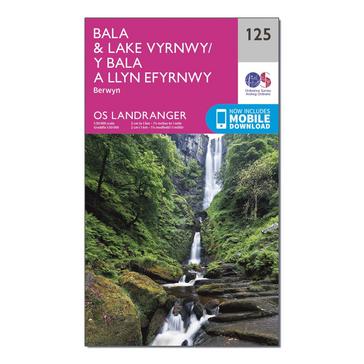 Pink Ordnance Survey Landranger 125 Bala & Lake Vyrnwy, Berwyn Map With Digital Version