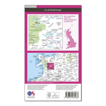 Pink Ordnance Survey Landranger 125 Bala & Lake Vyrnwy, Berwyn Map With Digital Version