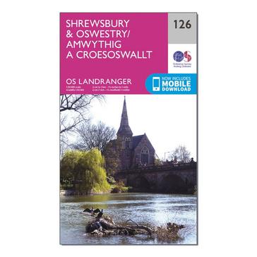 Pink Ordnance Survey Landranger 126 Shrewsbury & Oswestry Map With Digital Version