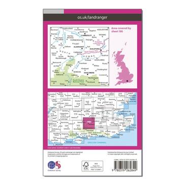 Pink Ordnance Survey Landranger 186 Aldershot & Guildford, Camberley & Haslemere Map With Digital Version