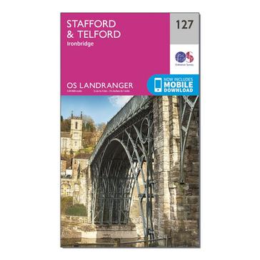 Pink Ordnance Survey Landranger 127 Stafford & Telford, Ironbridge Map With Digital Version