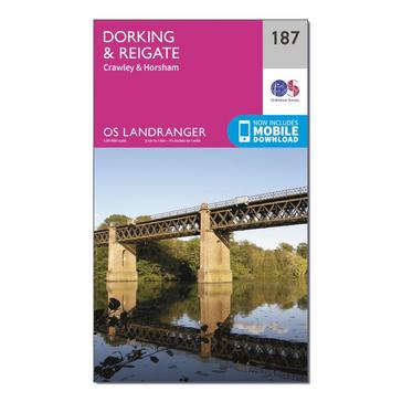 Pink Ordnance Survey Landranger 187 Dorking, Reigate & Crawley Map With Digital Version