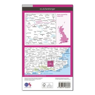 Pink Ordnance Survey Landranger 187 Dorking, Reigate & Crawley Map With Digital Version
