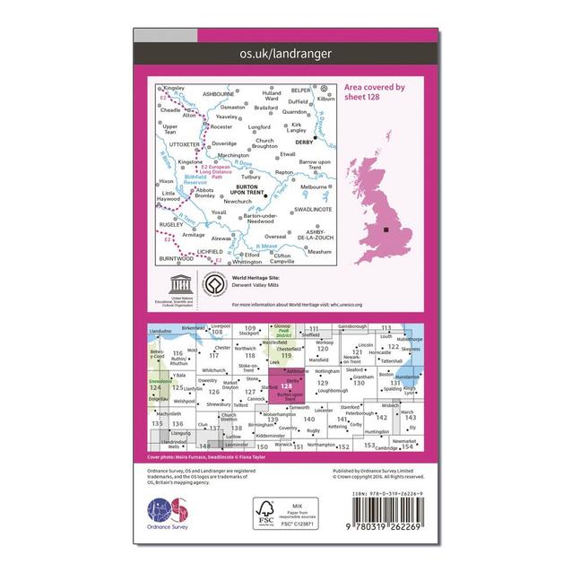 Ordnance Survey Landranger 128 Derby Burton upon Trent Map With