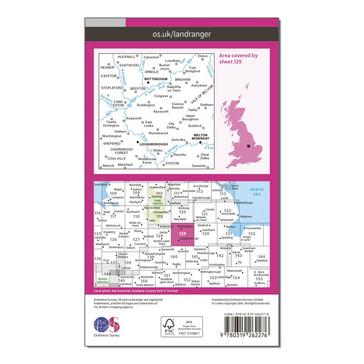 Pink Ordnance Survey Landranger 129 Nottingham & Loughborough, Melton Mowbray Map With Digital Version