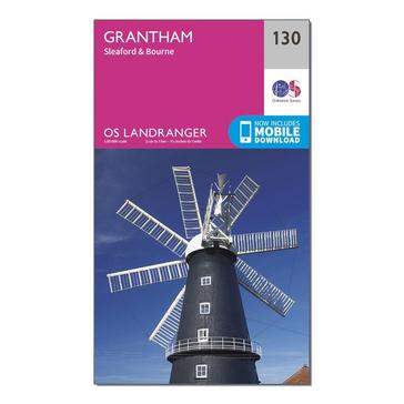 Pink Ordnance Survey Landranger 130 Grantham, Sleaford & Bourne Map With Digital Version