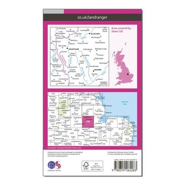 Pink Ordnance Survey Landranger 130 Grantham, Sleaford & Bourne Map With Digital Version