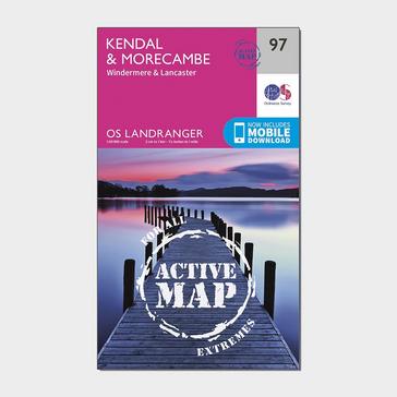 Pink Ordnance Survey Landranger Active 97 Kendal, Morecambe, Windermere & Lancaster Map With Digital Version