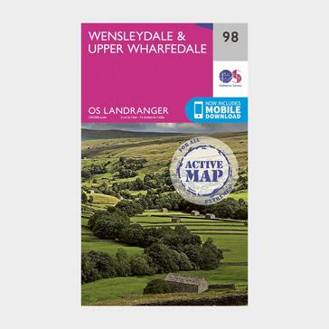 Pink Ordnance Survey Landranger Active 98 Wensleydale & Upper Wharfedale Map With Digital Version