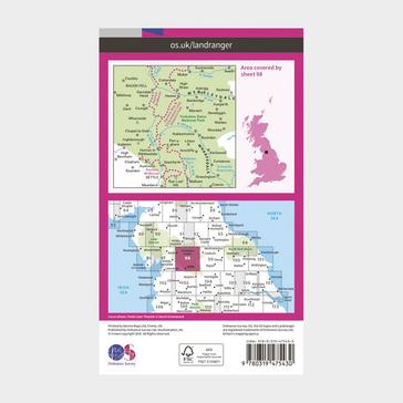 Pink Ordnance Survey Landranger Active 98 Wensleydale & Upper Wharfedale Map With Digital Version