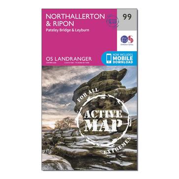 Pink Ordnance Survey Landranger Active 99 Northallerton & Ripon, Pateley Bridge & Leyburn Map With Digital Version