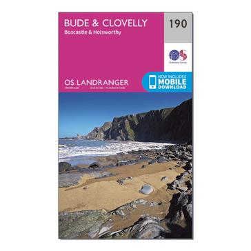 Pink Ordnance Survey Landranger 190 Bude & Clovelly, Boscastle & Holsworthy Map With Digital Version