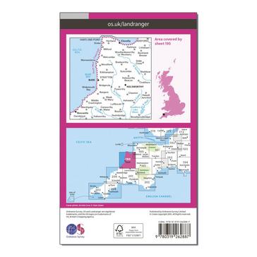 Pink Ordnance Survey Landranger 190 Bude & Clovelly, Boscastle & Holsworthy Map With Digital Version